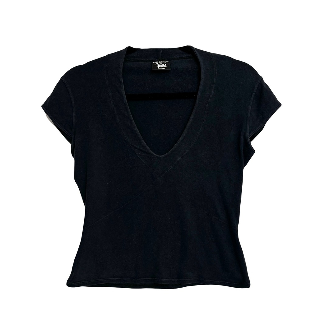Vintage Patricia Field Black cap sleeve shirt with deep V Neck